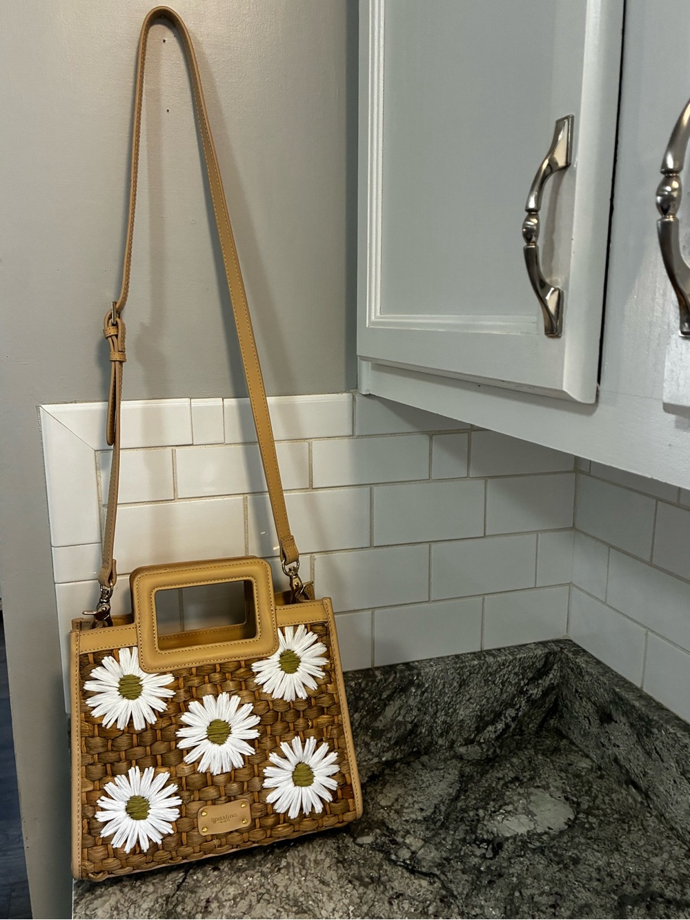 Spartina 449 Tan Woven Daisy Crossbody